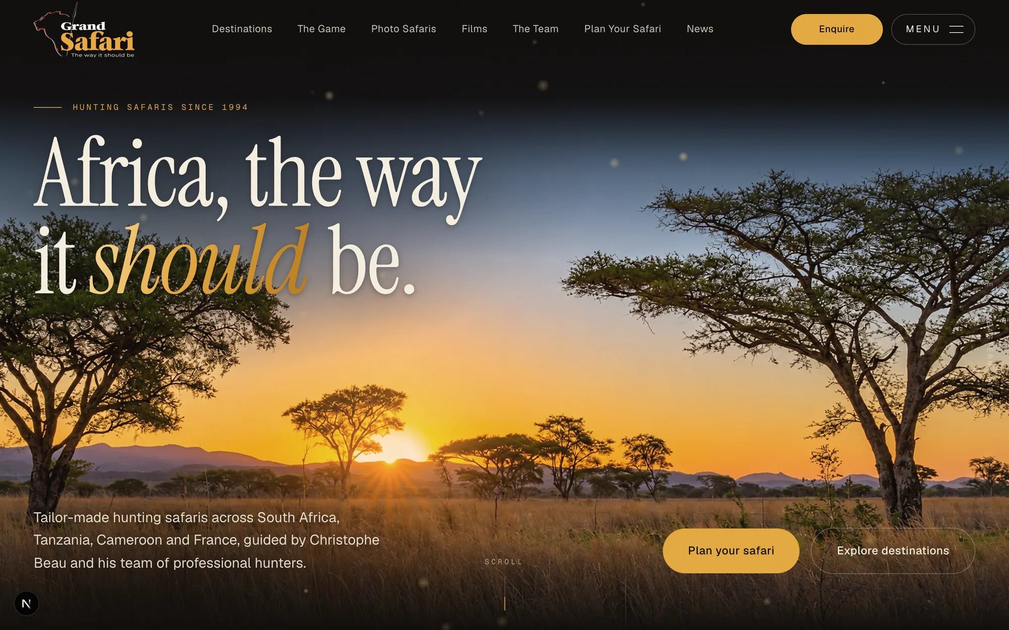The Grand Safari home page: Africa, the way it should be
