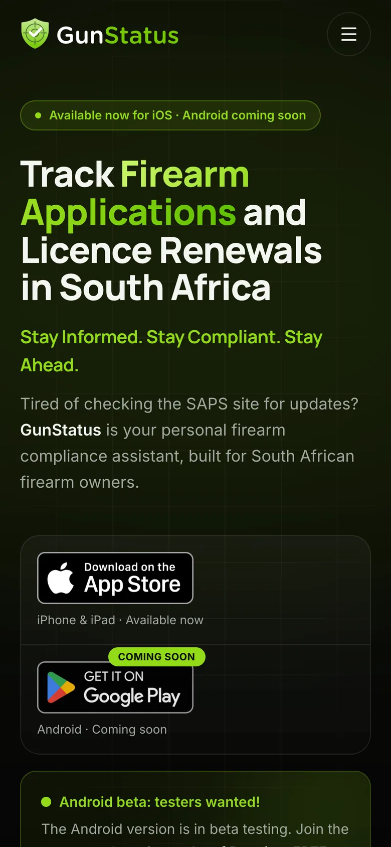 The GunStatus website on a phone