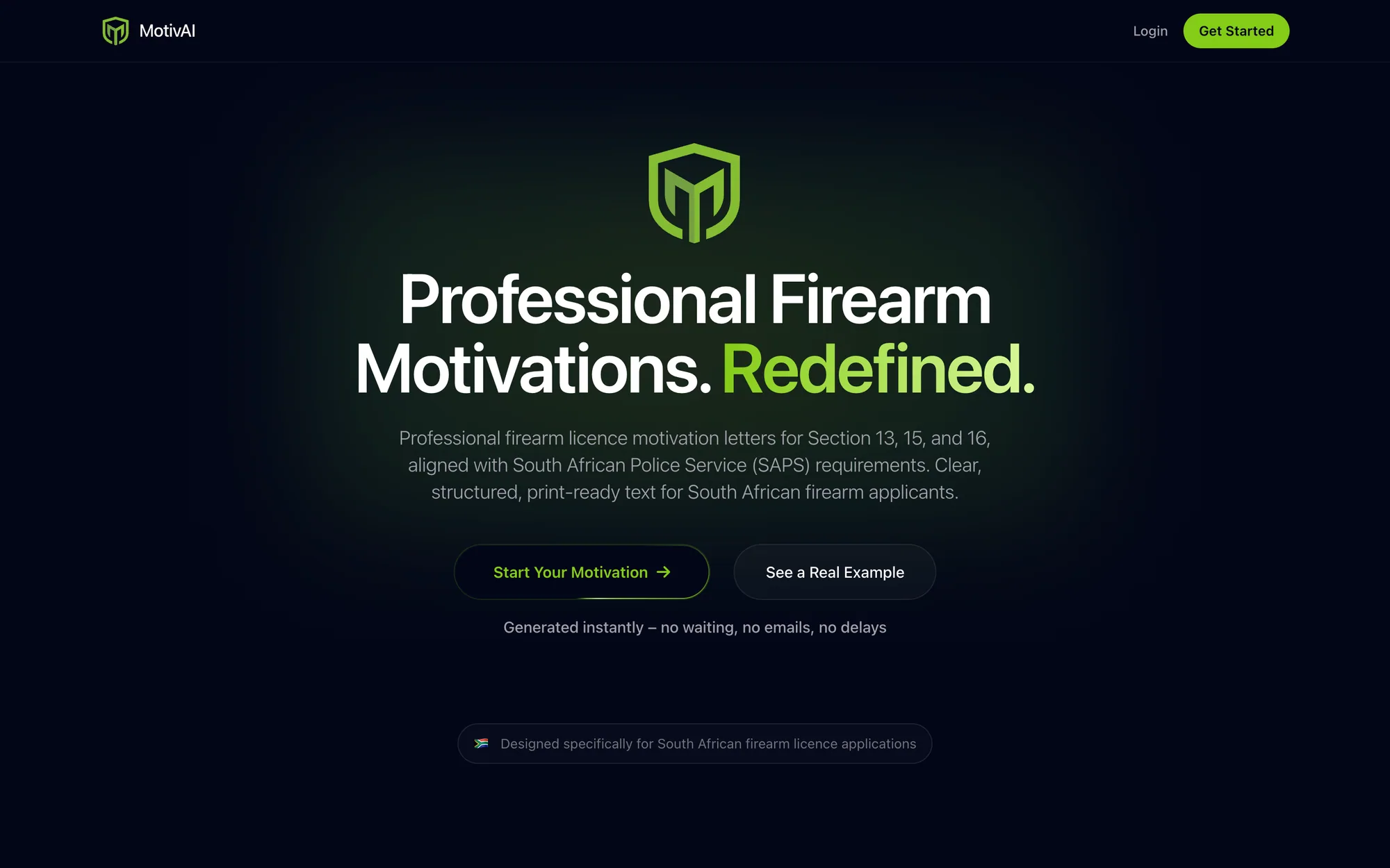 The MotivAI home page: Professional Firearm Motivations. Redefined.