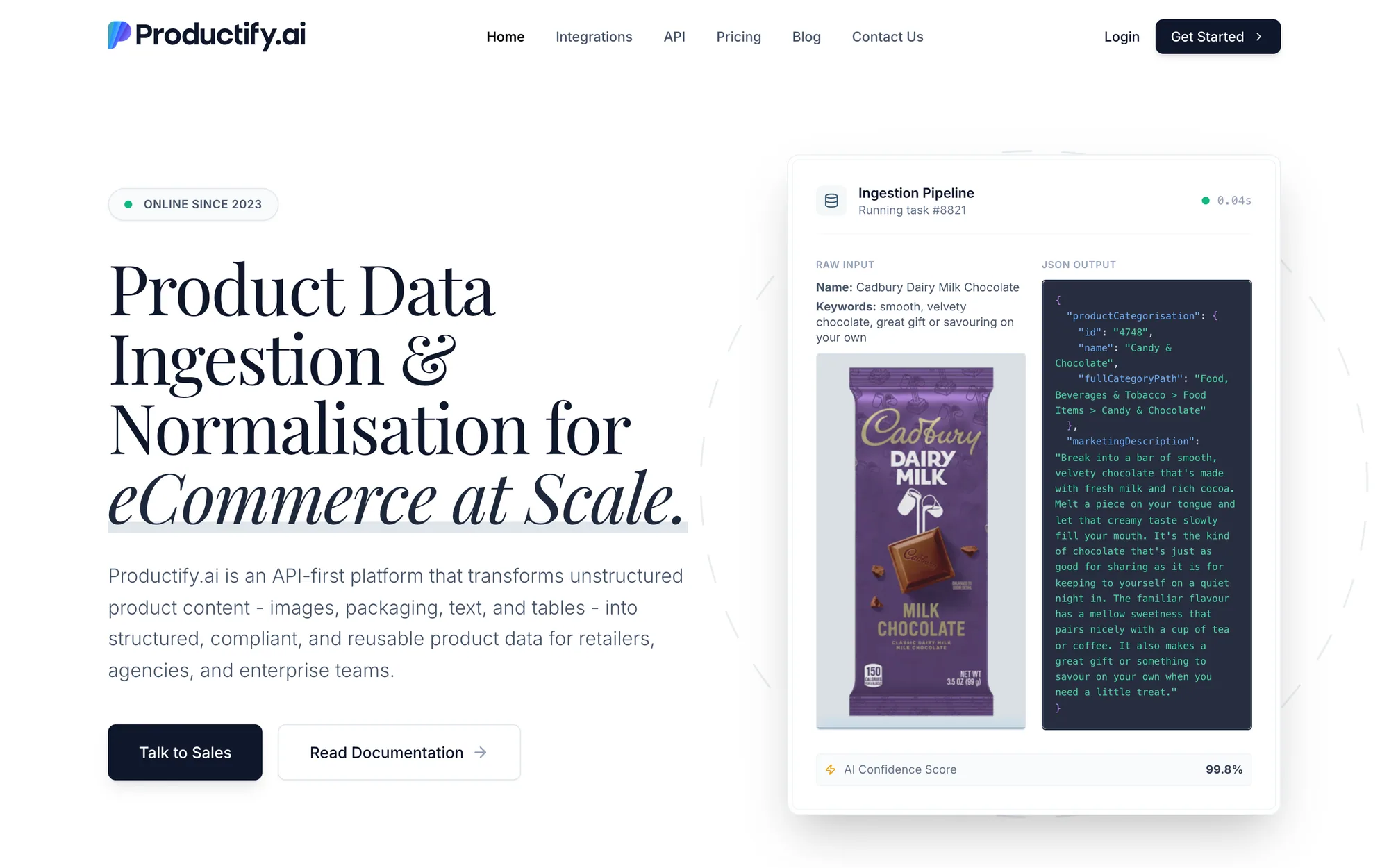 The Productify.ai home page: Product Data Ingestion and Normalisation for eCommerce at Scale