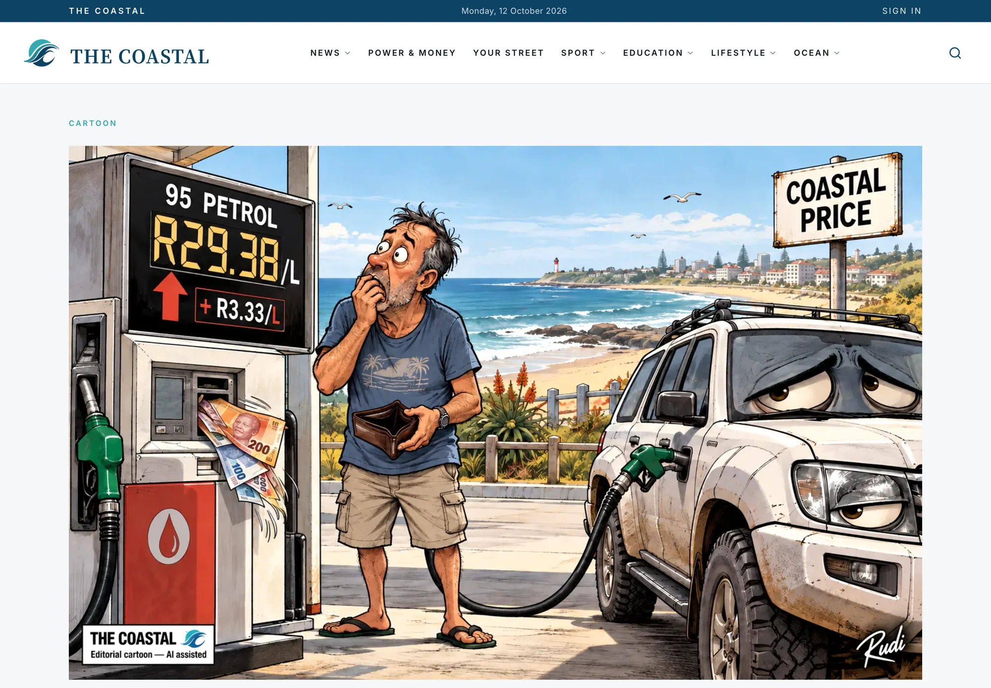 The Coastal cartoon page with the full-size cartoon Pumped Up Prices