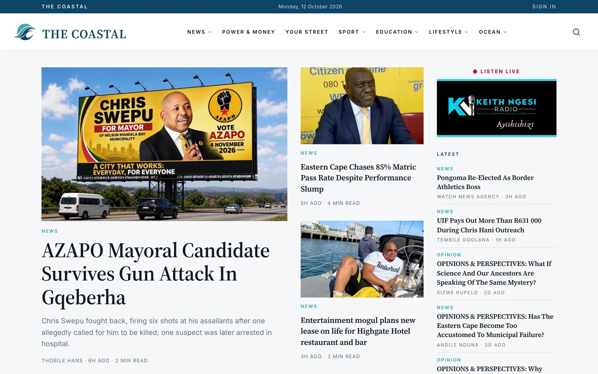The front page of The Coastal