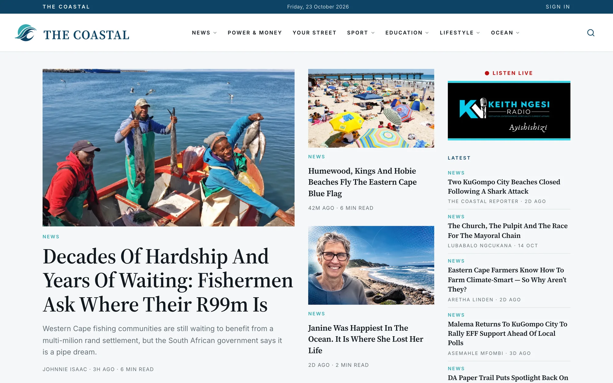 The Coastal front page with the lead story and latest headlines